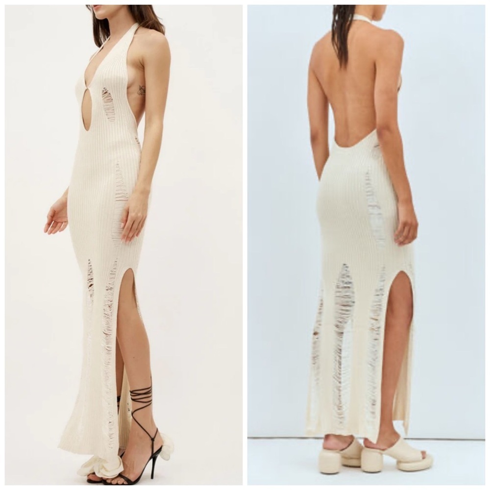 Aya Muse Ceres Halter Knit Maxi Dress Cream Size Medium Cocktail Evening Party